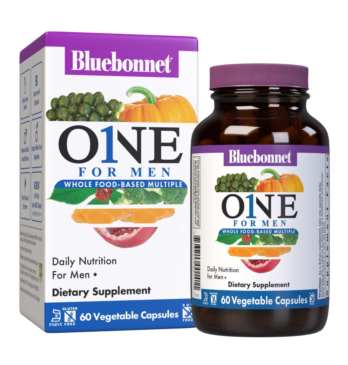 Bottle of Bluebonnet Nutrition Men's One Vegetable Capsule, 90-count
