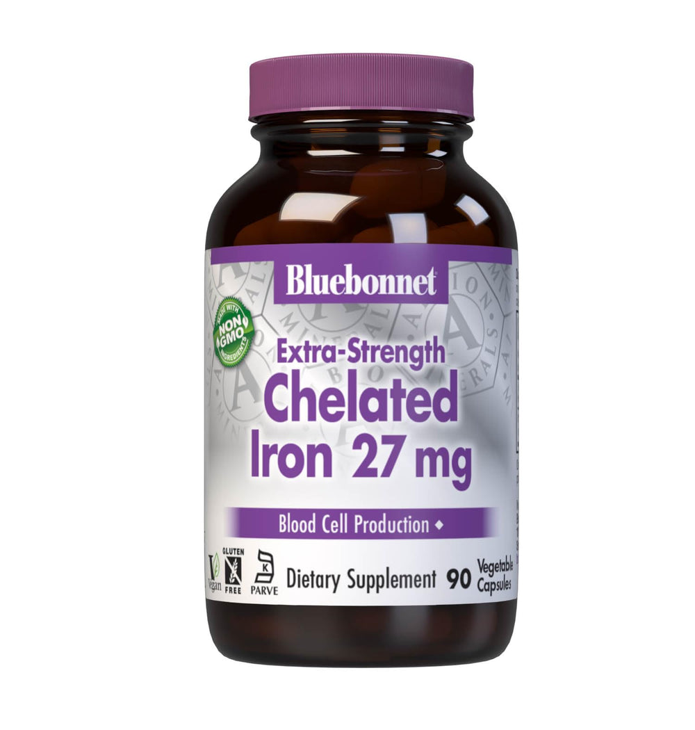 Bluebonnet Albion chelated iron 27 mg bottle label