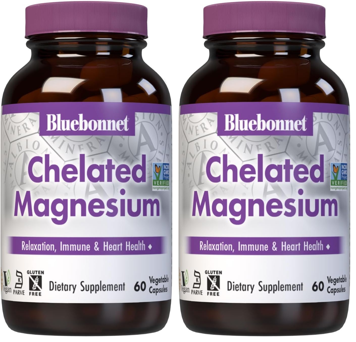 Front label of Bluebonnet Nutrition Albion Chelated Magnesium 200 mg, pack of 2
