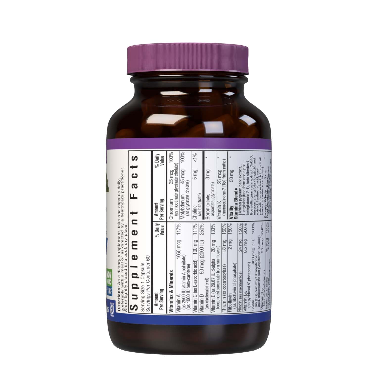 Close-up of Bluebonnet Nutrition Men's ONE 40+ bottle label