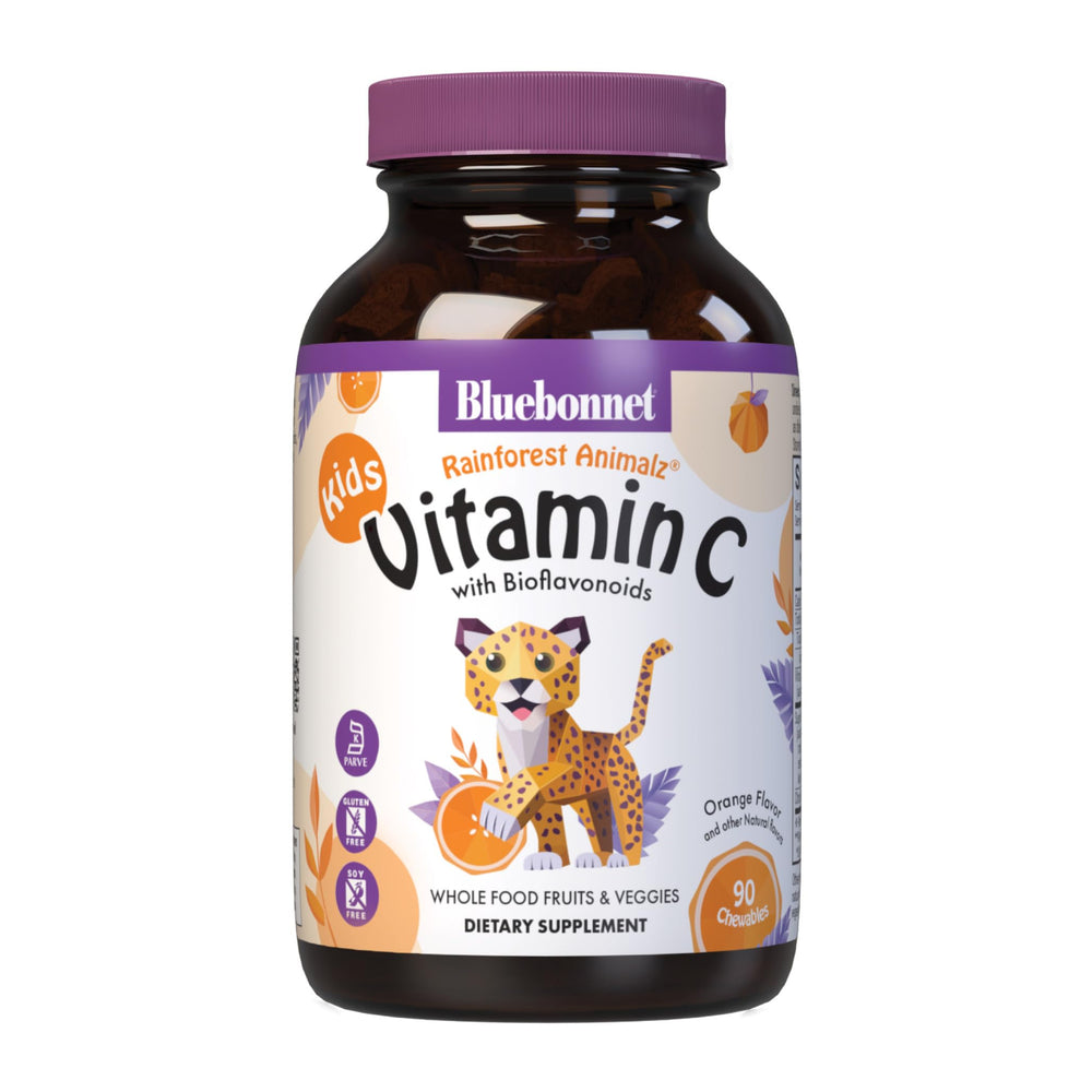 Bottle of Bluebonnet Rainforest Animalz Vitamin C with orange flavor