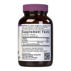 Amber glass bottle packaging of Bluebonnet Selenium 100mcg capsules