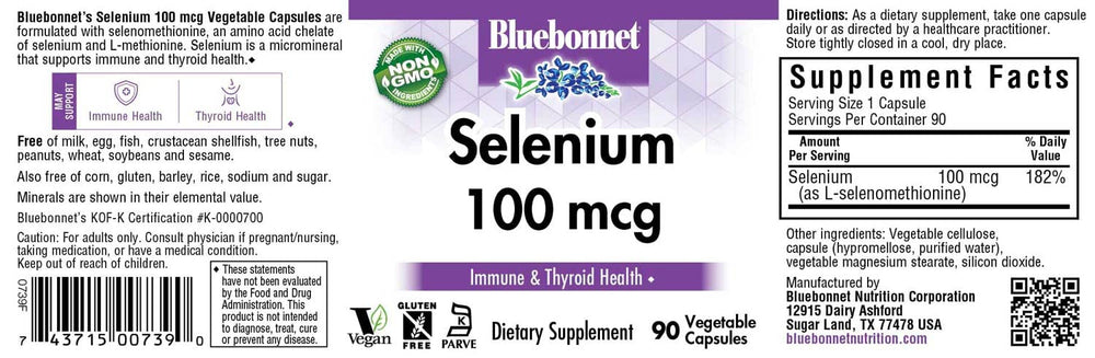 Ingredient list and vegan non GMO gluten free selenium supplement
