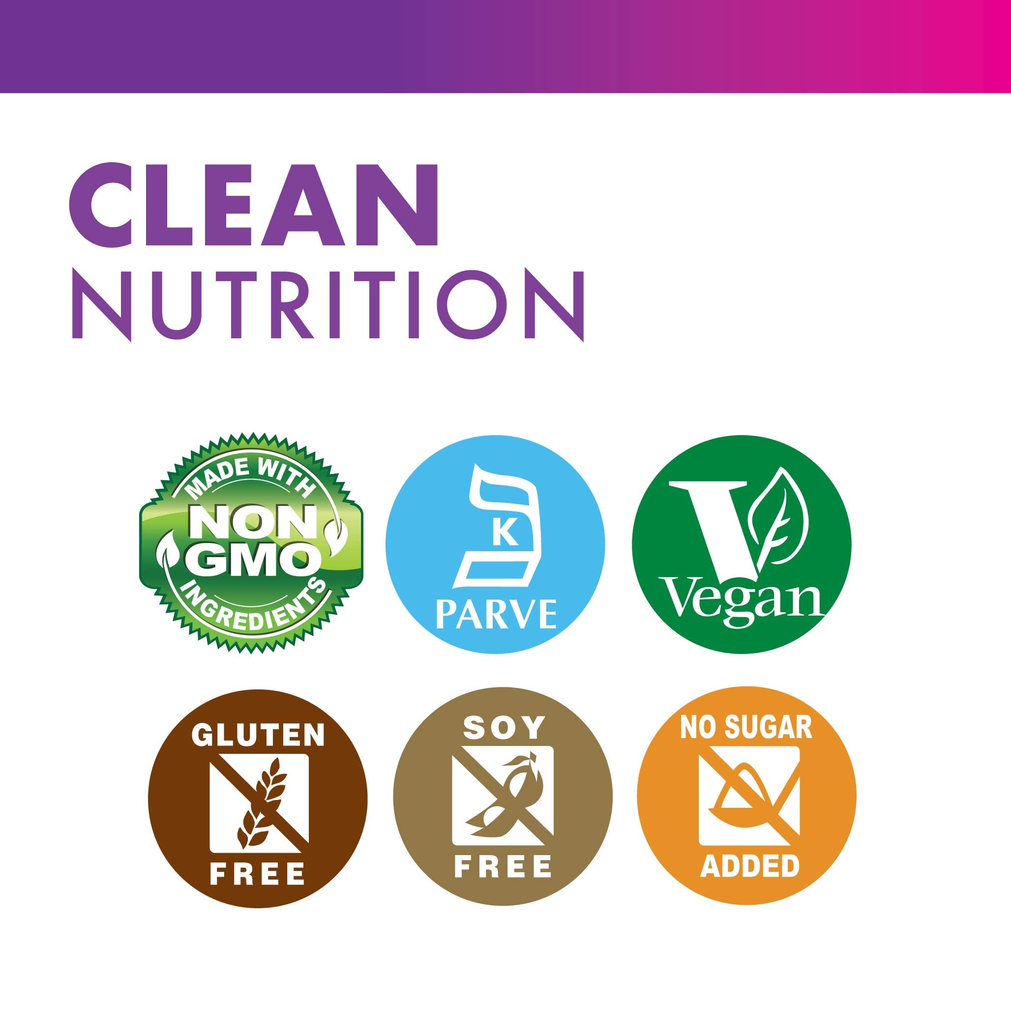 Gluten-free, Non-GMO, Soy-free badges on the product