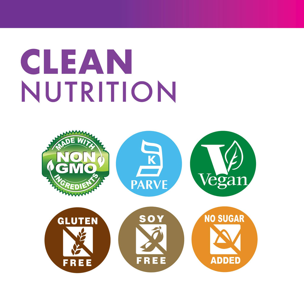 Gluten-free, Non-GMO, Soy-free badges on the product