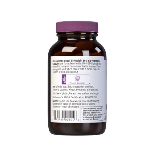 Supplement facts label for BlueBonnet Bromelain 500 mg