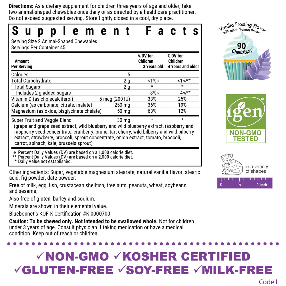 Back label with nutritional facts for Animalz chews