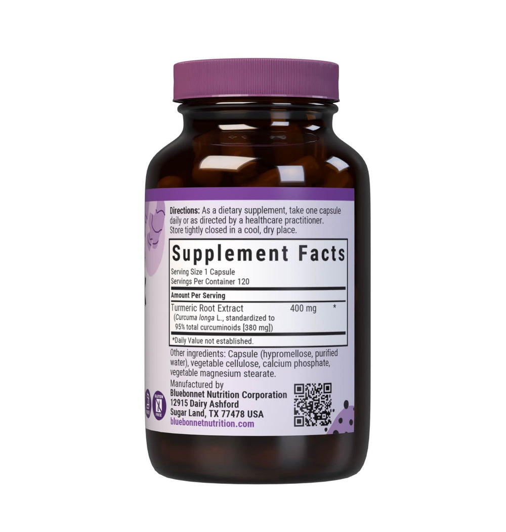Close-up of turmeric root extract capsules in bottle