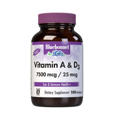 Front label view of Bluebonnet Vitamin A & D3 25,000 IU / 1,000 IU softgels