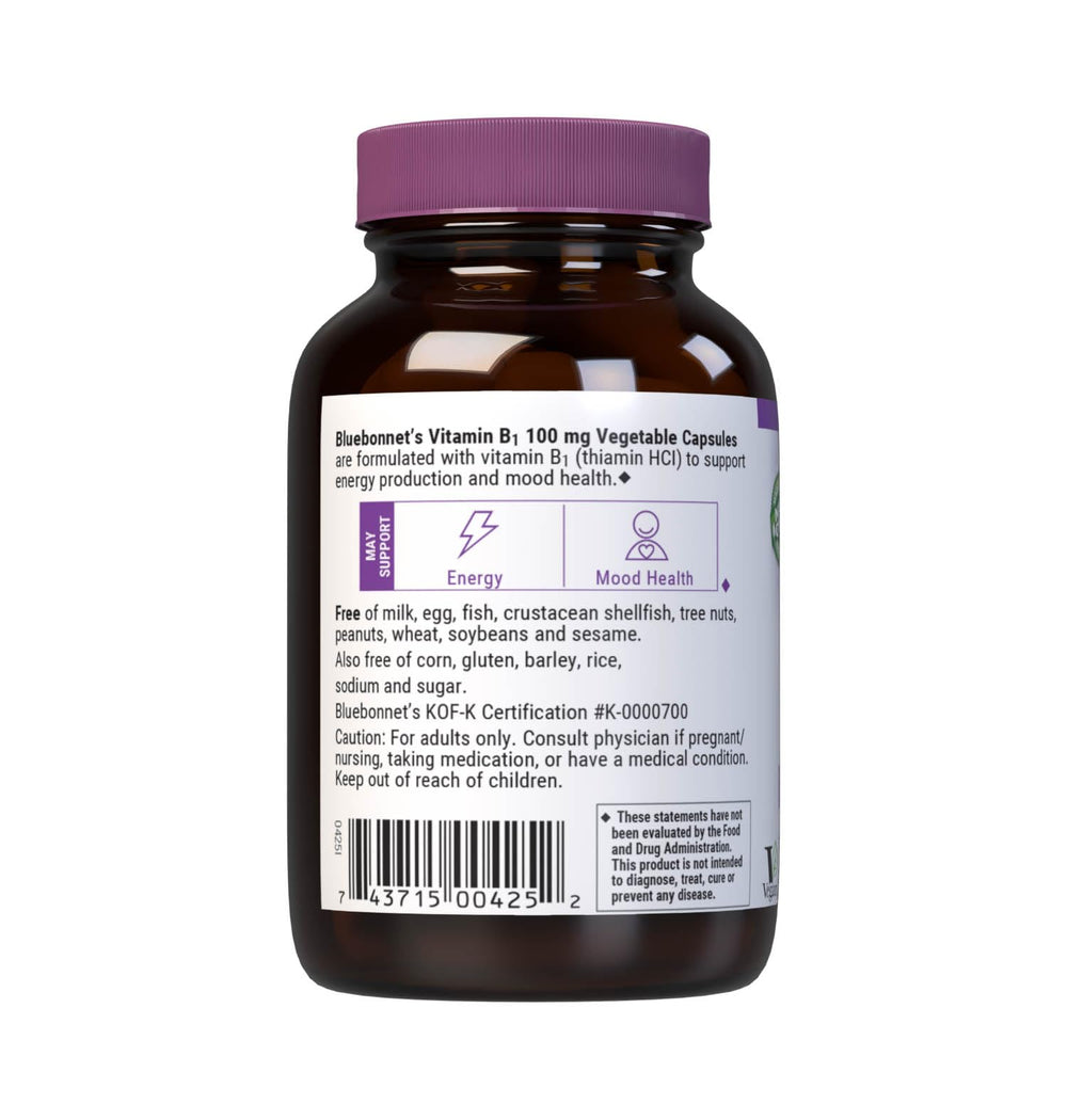 Bluebonnet Vitamin B1 100 mg ingredients label