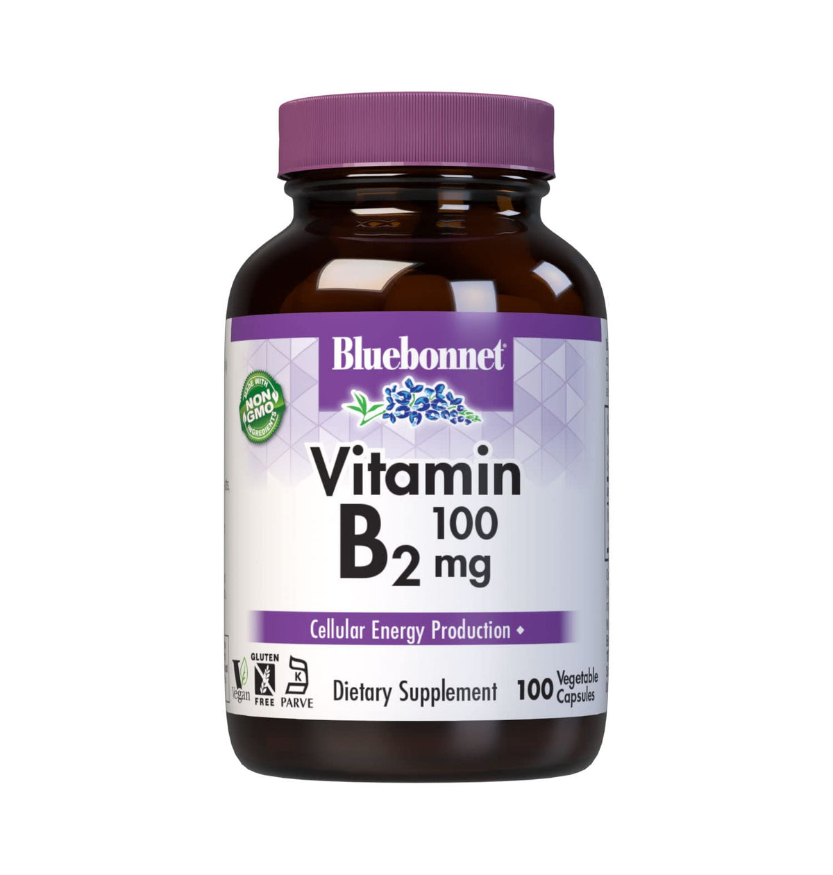Bluebonnet Vitamin B2 100 mg capsules bottle close-up