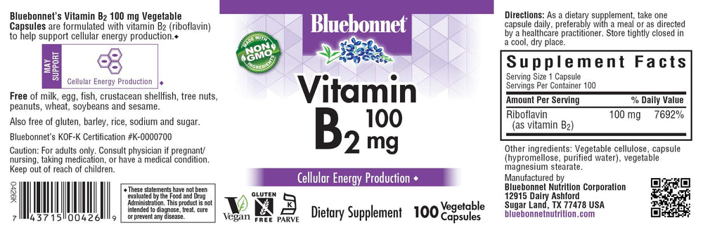 Riboflavin capsules label and bottle