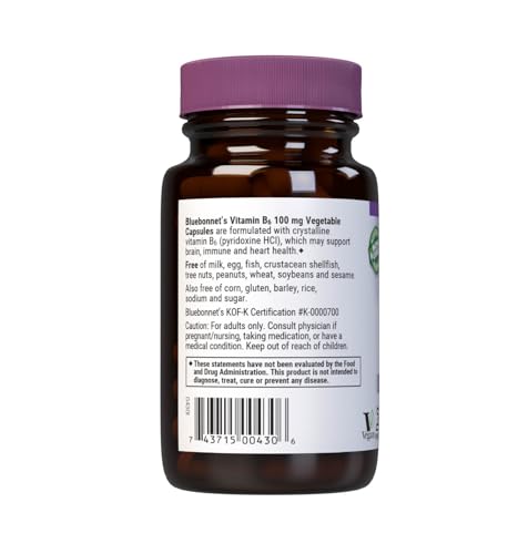 BlueBonnet Vitamin B6 100 mg bottle label showing pyridoxine HCl