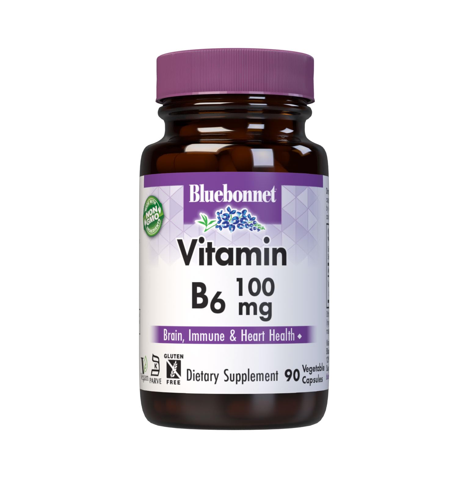 BlueBonnet Vitamin B6 100 mg vegetable capsules bottle with label