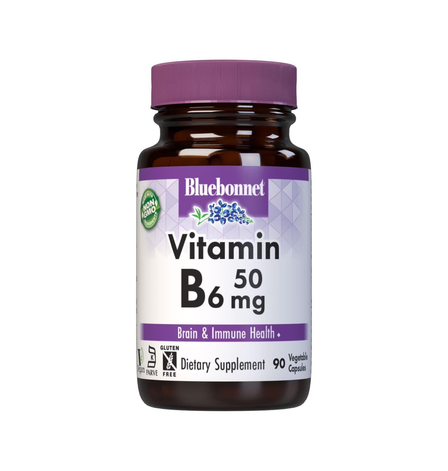Bluebonnet Vitamin B6 50 mg vegetable capsules bottle label