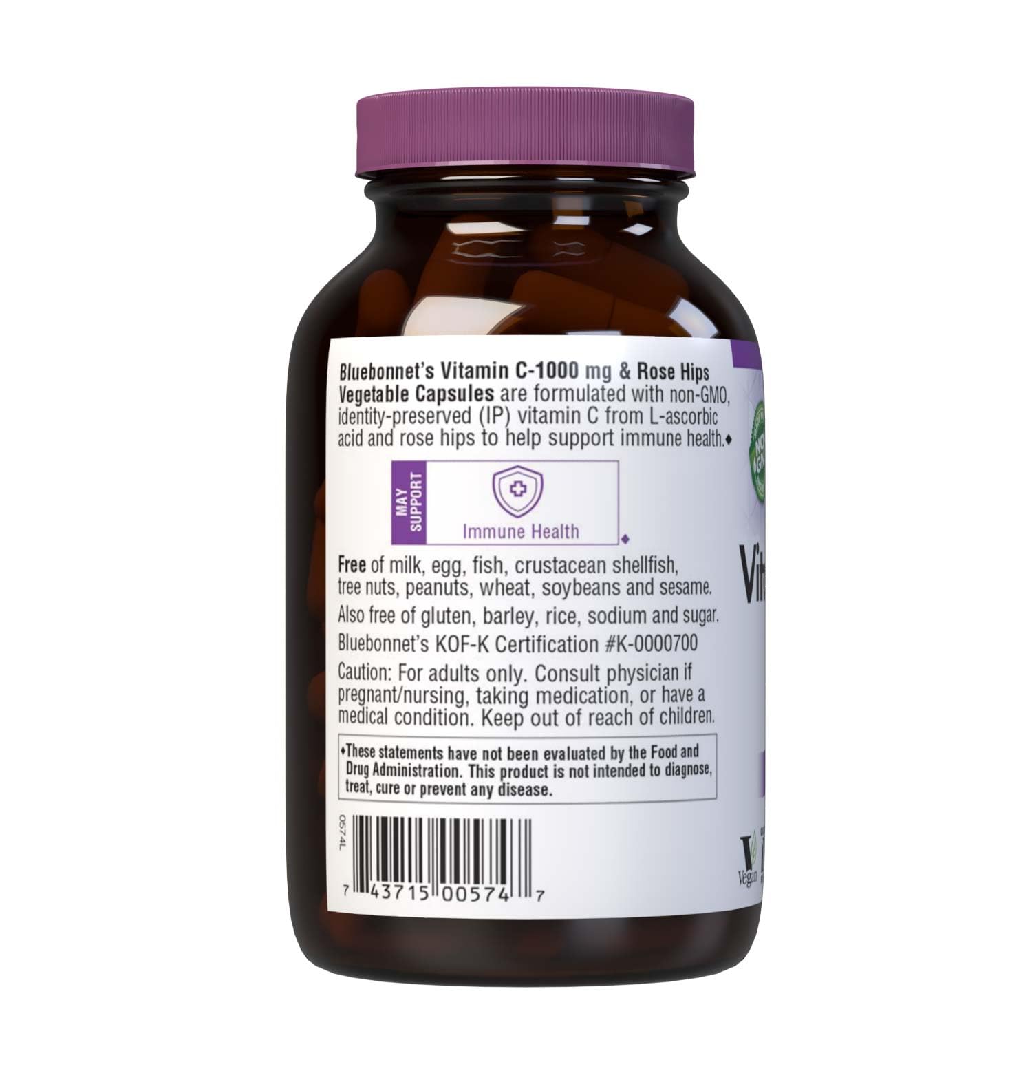 Bluebonnet Vitamin C-1000 mg plus Rose Hips bottle with label