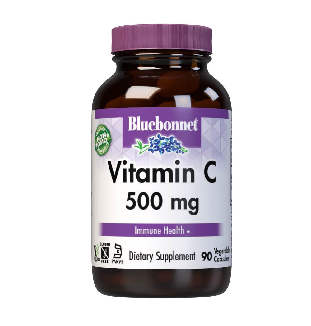 Bluebonnet Vitamin C 500 mg Vegetable Capsules bottle on white background