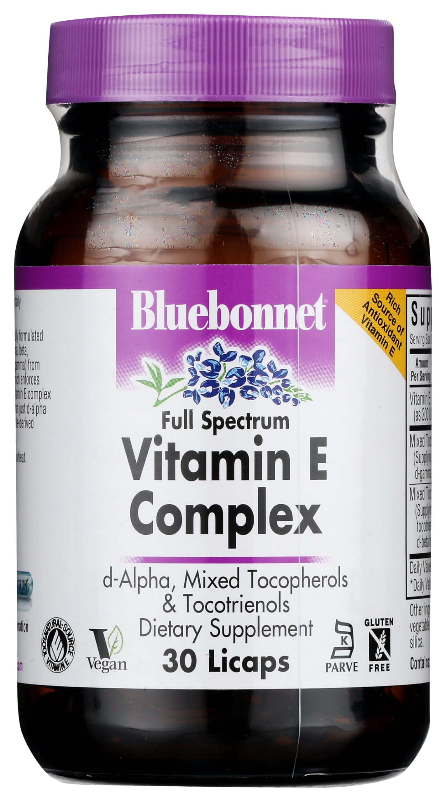 BlueBonnet Full Spectrum Vitamin E Complex liquid capsules - 200 IU, 30-count - hero image