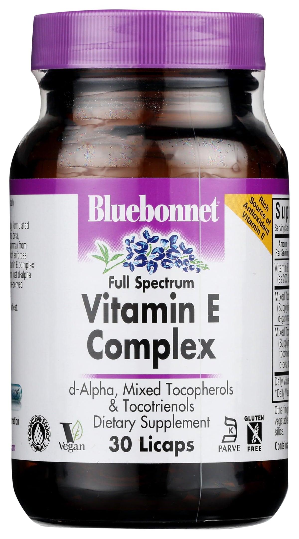 BlueBonnet Full Spectrum Vitamin E Complex liquid capsules - 200 IU, 30-count - hero image