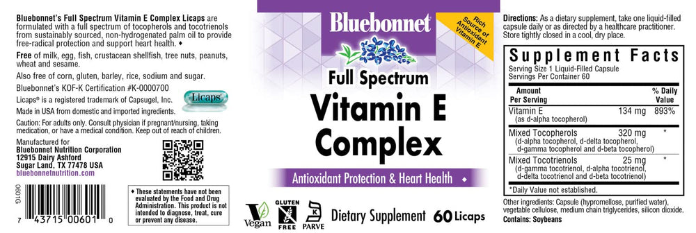 Bluebonnet Vitamin E Full Spectrum Licaps packaging and capsules