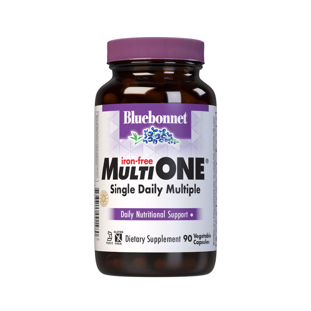 Bluebonnet Multi One Iron-Free multivitamin bottle on white background