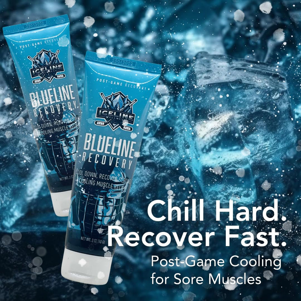 Close-up of Blueline cooling gel with menthol and camphor