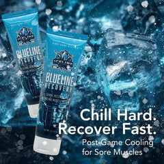 Close-up of Blueline cooling gel with menthol and camphor