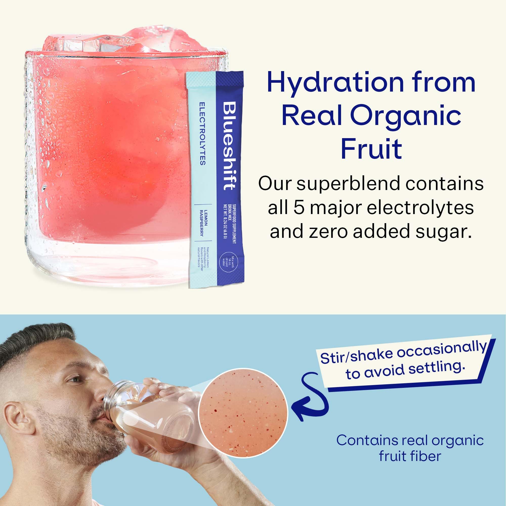 Close-up of Blueshift Electrolytes lemon raspberry packets