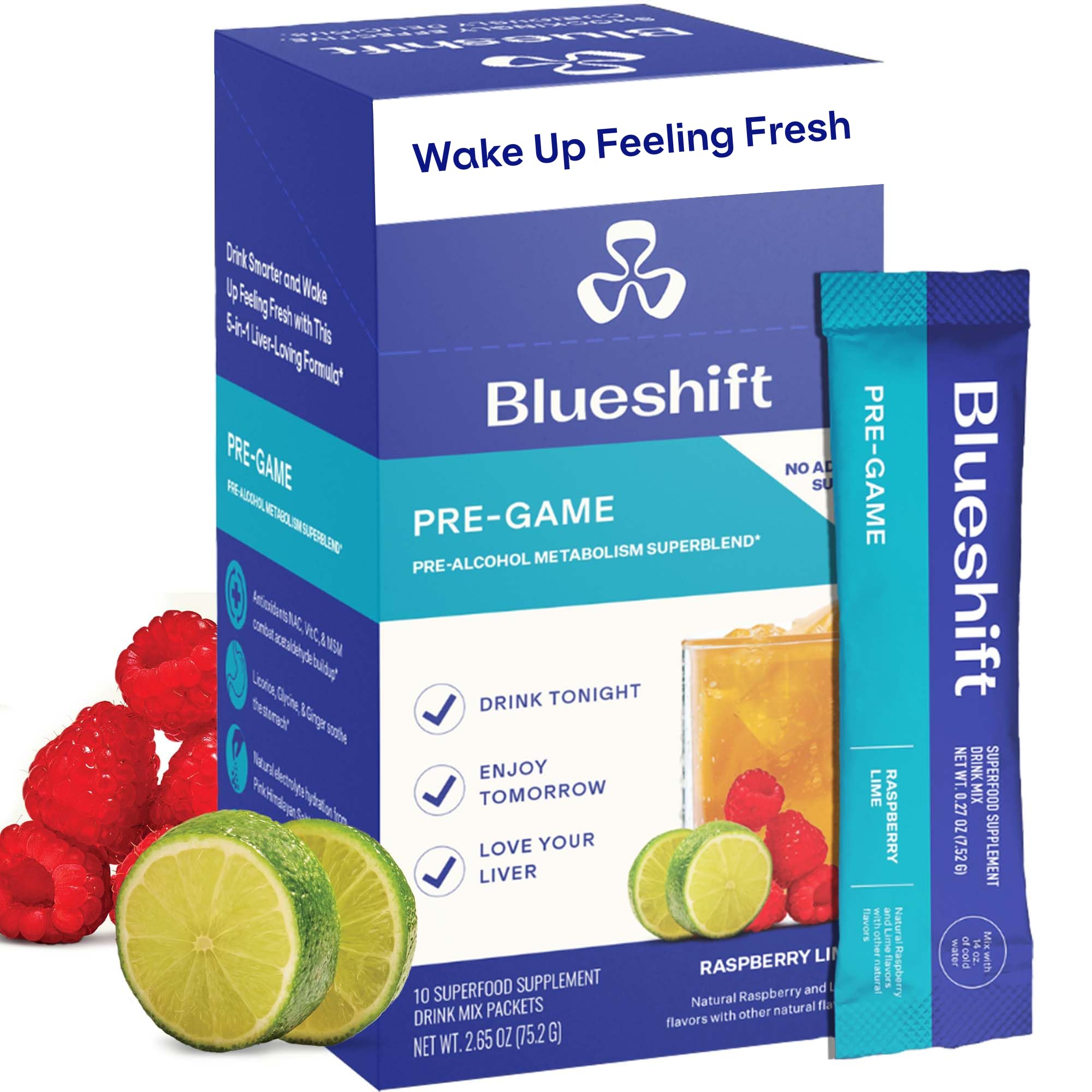 Blueshift Pre-Game packaging with 10 single-serve sticks