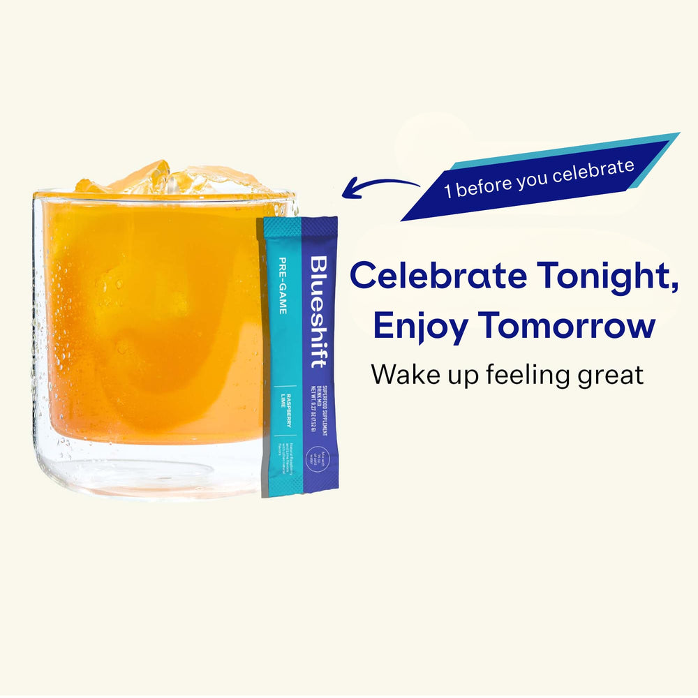 Raspberry lime Blueshift Pre-Game single-serve stick mixed in water