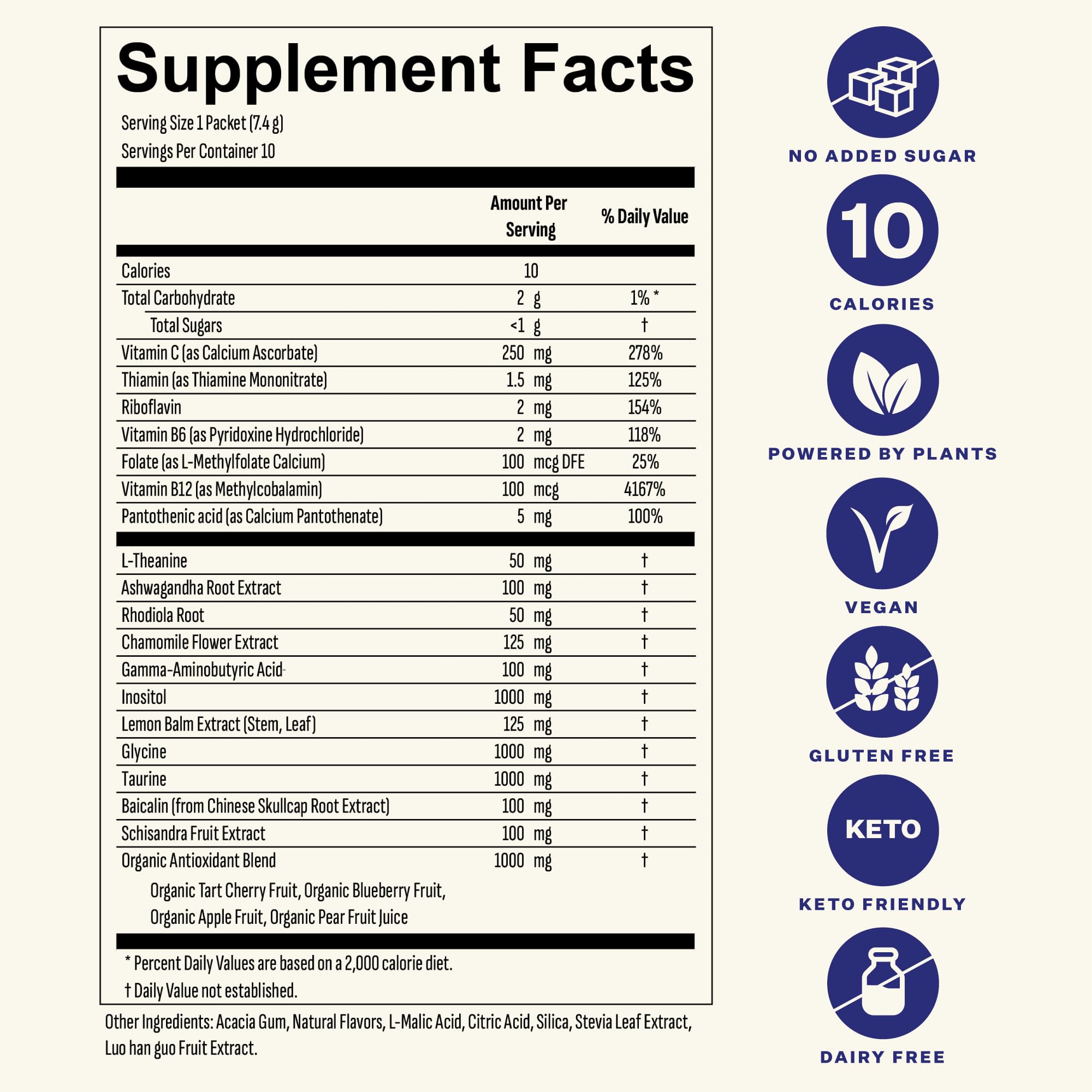 Prepared Blueshift Calm beverage in a glass with Blackberry Sage
