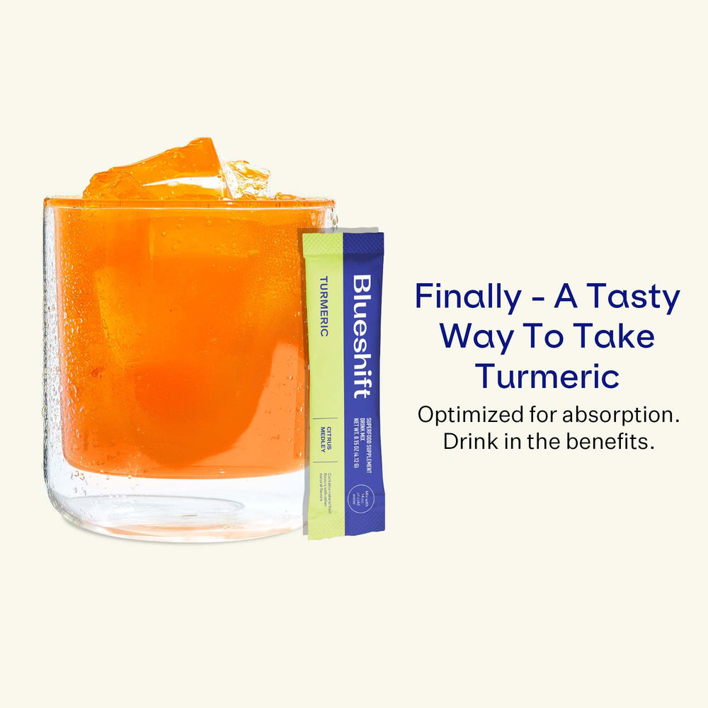 Ten-pack Blueshift turmeric powder packets for on-the-go use