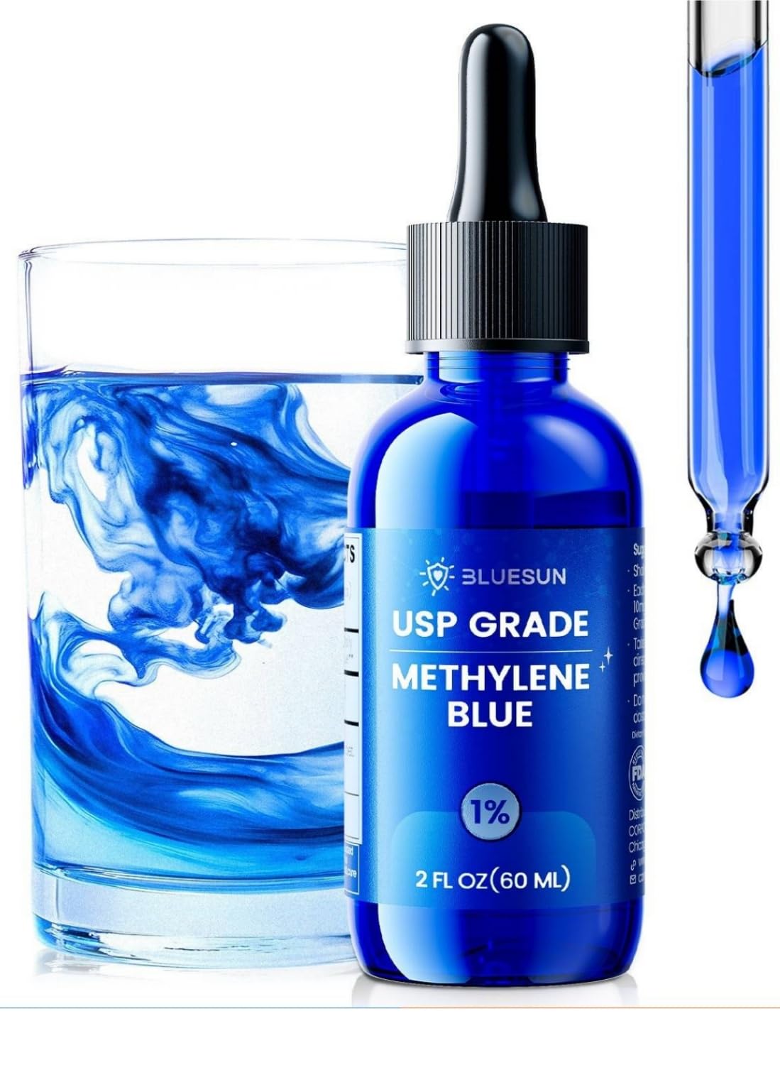 Bluesun Methylene Blue 1% bottle with 2 oz label