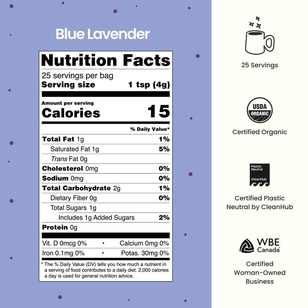 Blume Latte packaging showing blue lavender powder