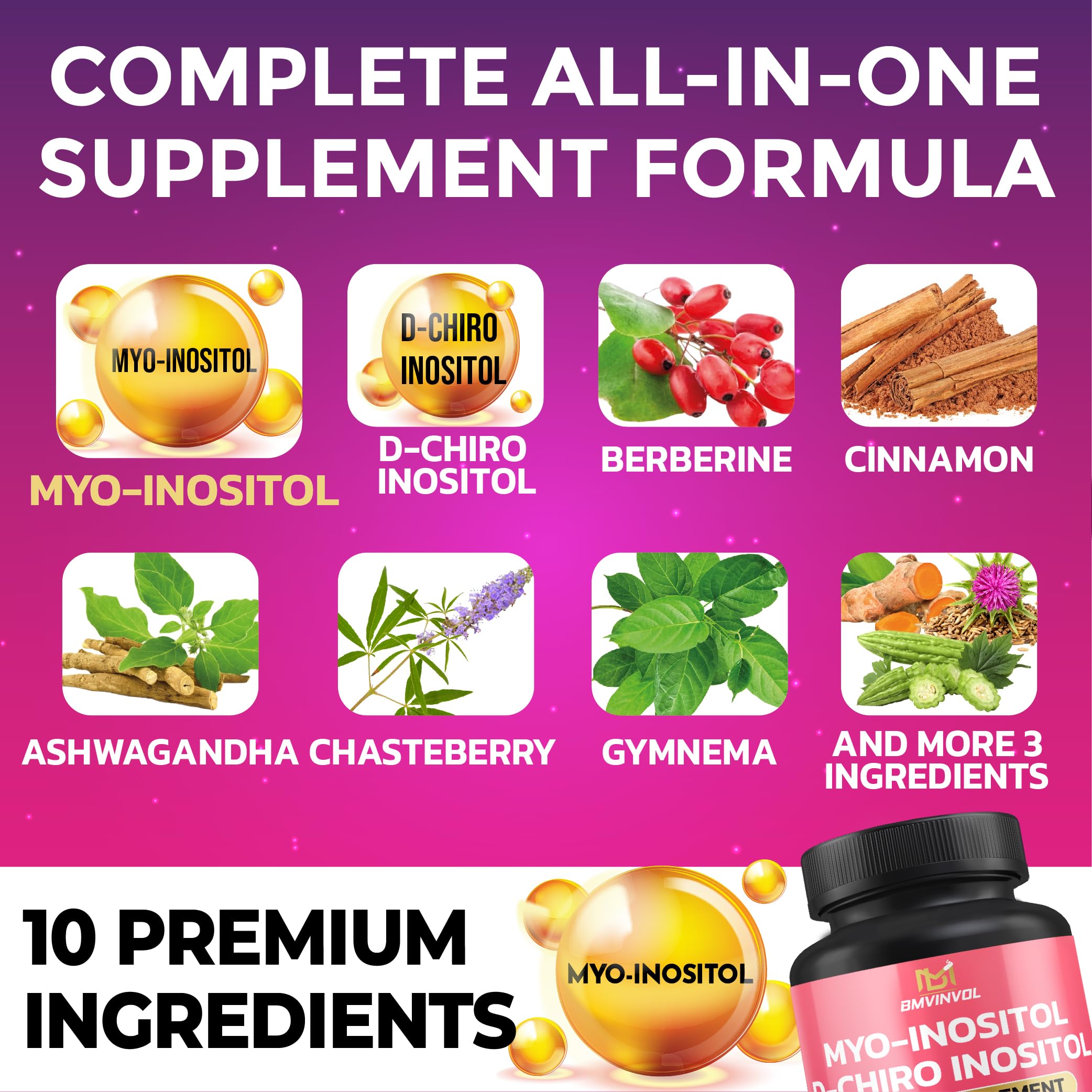 Images of Berberine, Ceylon Cinnamon, Ashwagandha and other ingredients