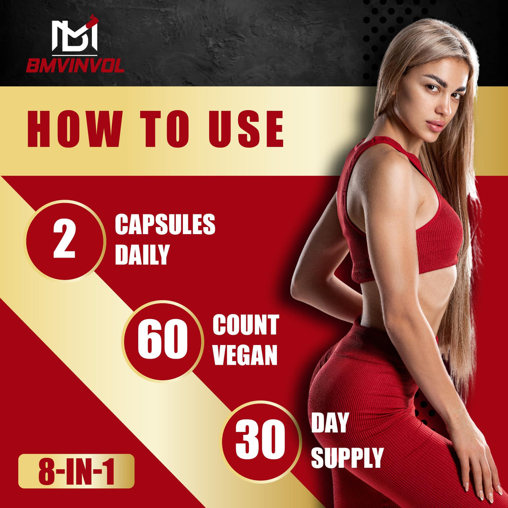 Front view of BMVINVOL Horny Goat Weed bottle with capsules