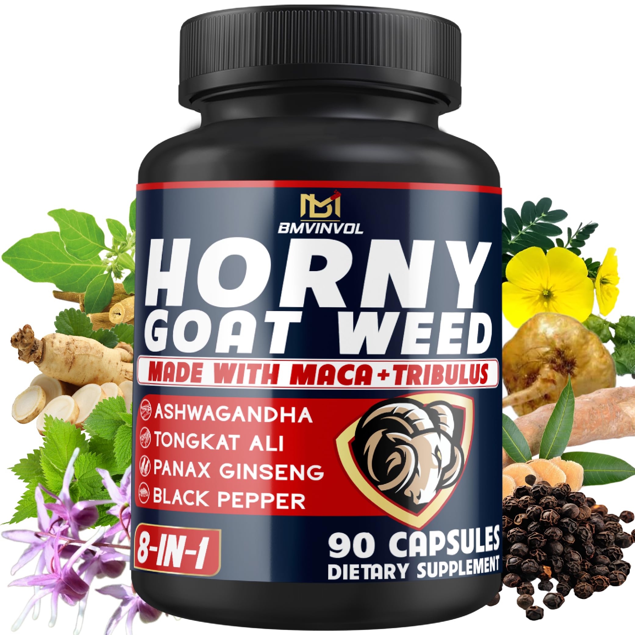 Product packaging for BMVINVOL Horny Goat Weed Men 90 capsules