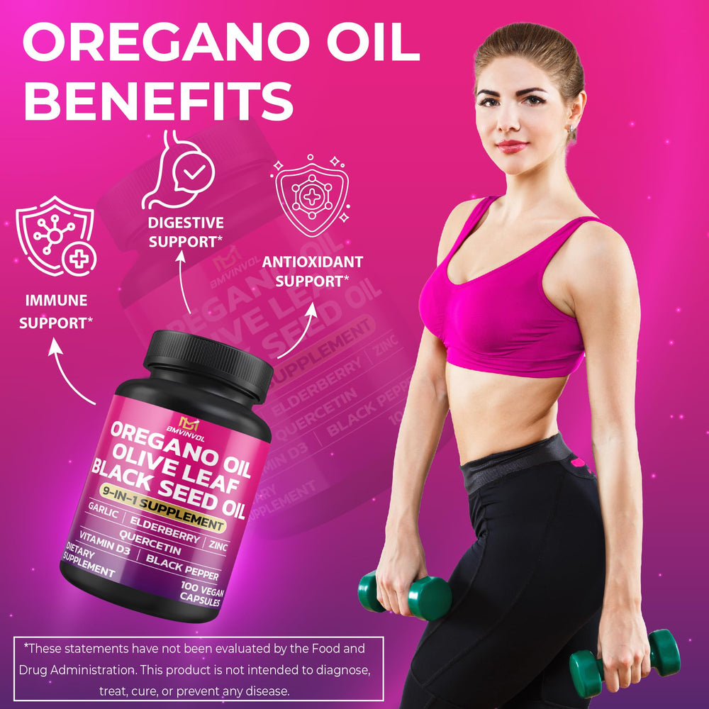 Illustration of ingredients: Vitamin D3, Zinc, Quercetin, Oregano, Black Seed, Garlic