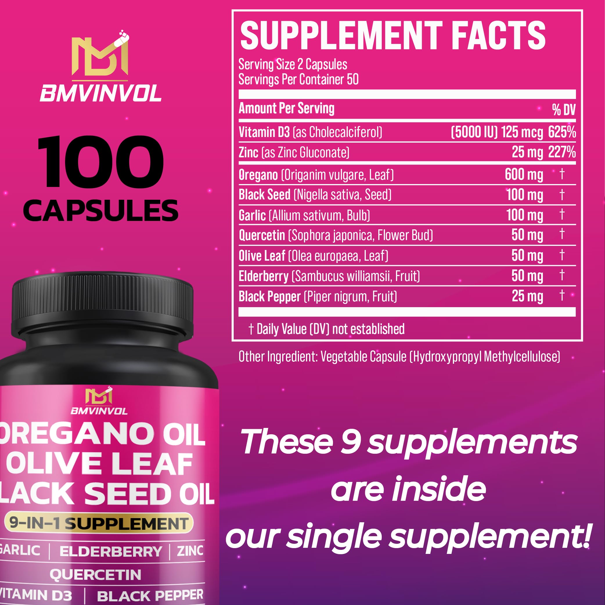 Graphic showing the nine-ingredient immune support blend inside BMVINVOL