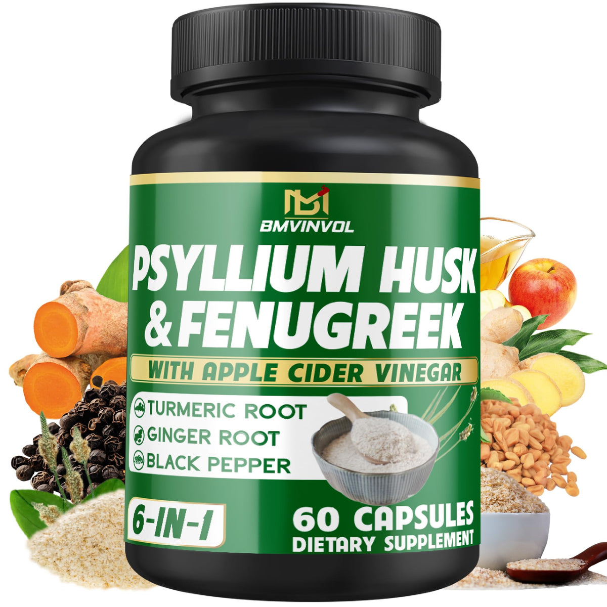 BMVINVOL Psyllium Husk Digestive Support bottle front view