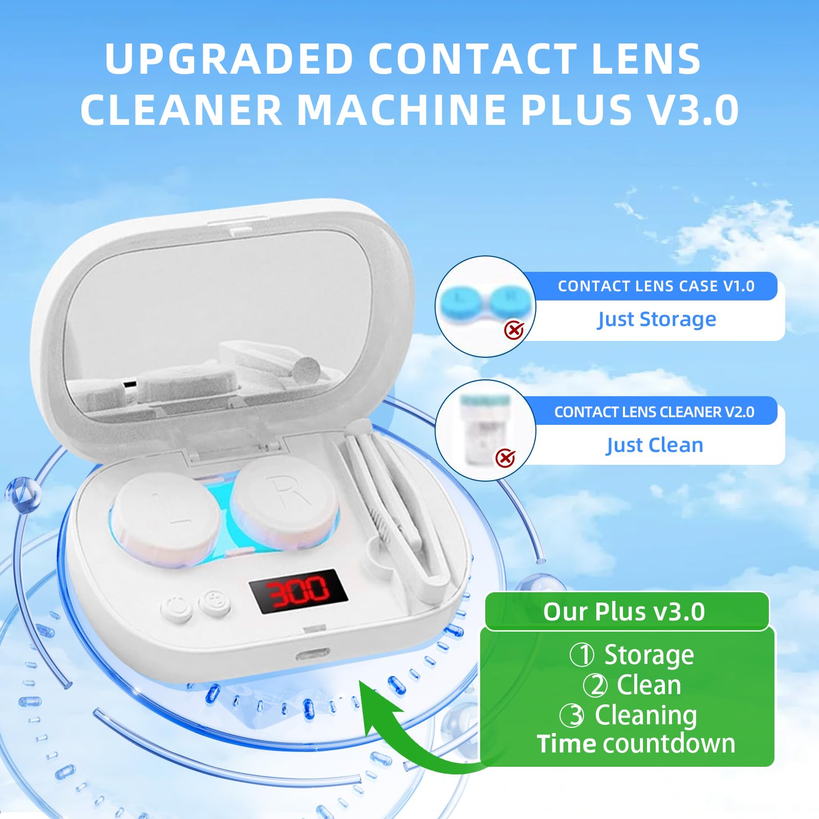 Close-up of USB charging port and compact cleaning chamber