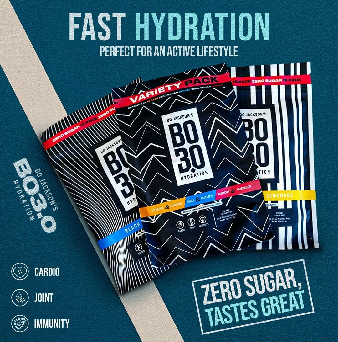 BO3.0 zero-sugar electrolyte travel packets ready for on-the-go hydration.
