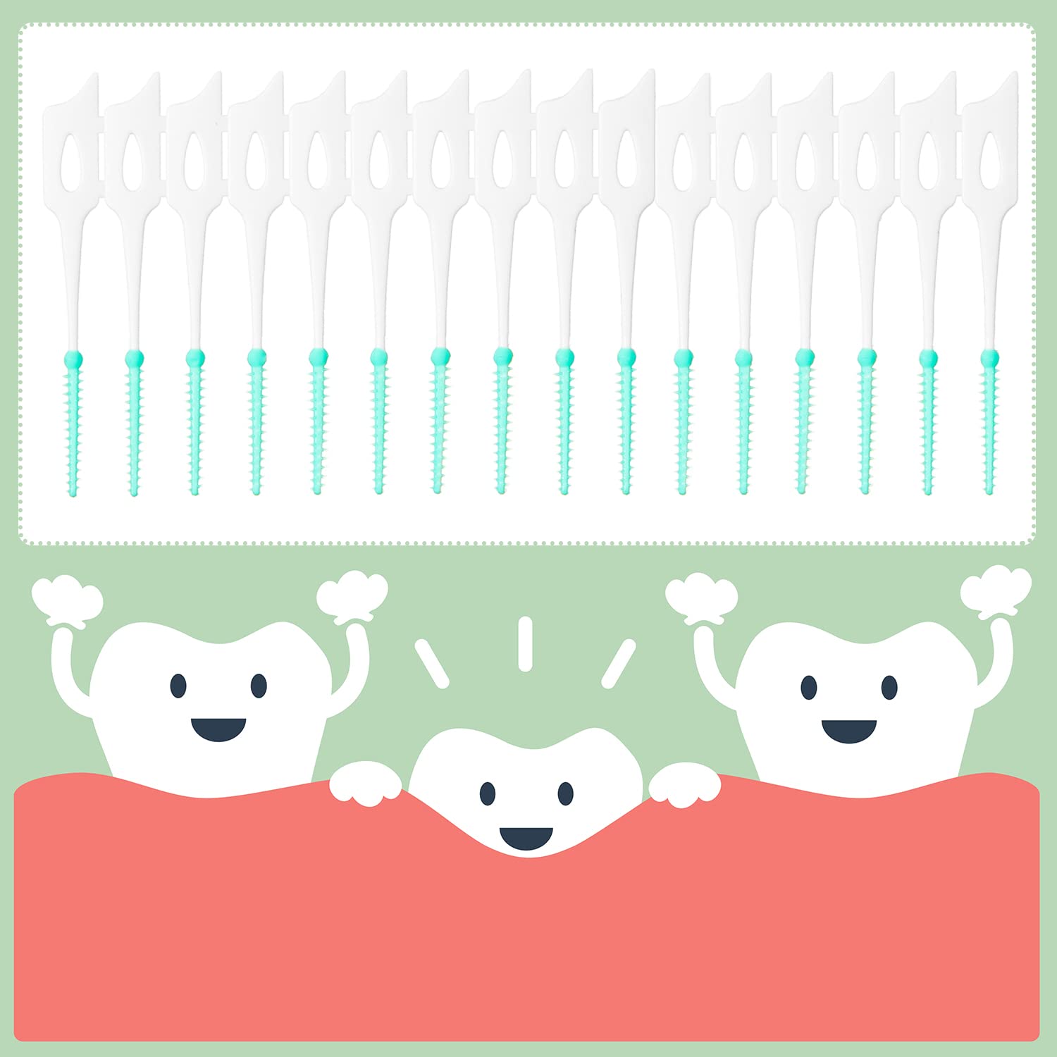 Close-up of interdental brush picks with rubber and nylon-coated steel bristles