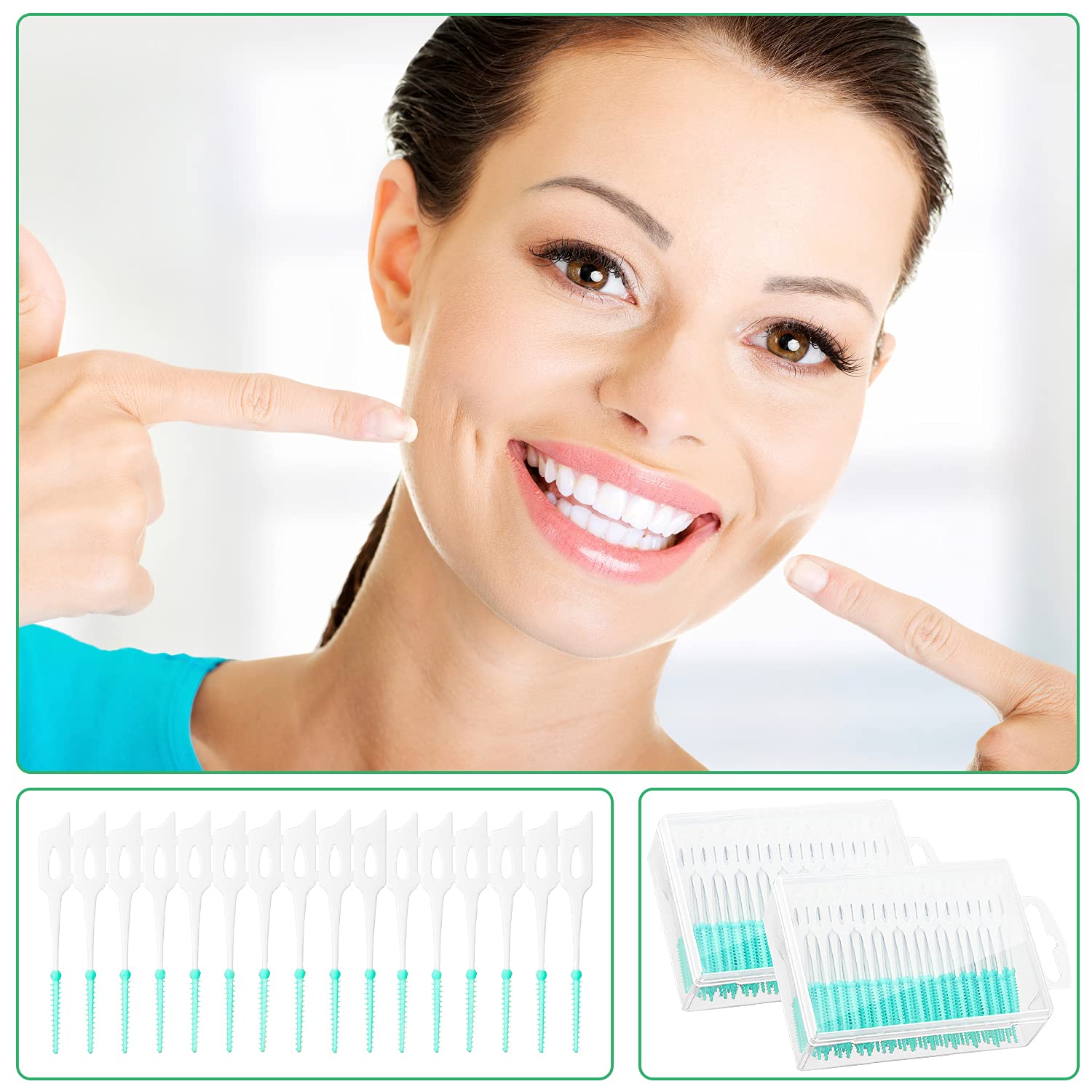 Color-differentiated packs: green, red, blue Boao interdental floss picks