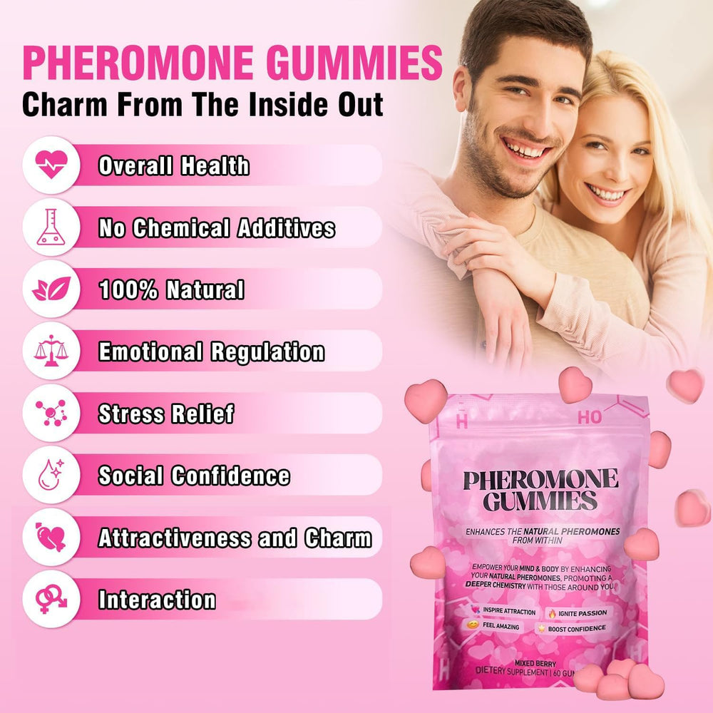 Bottle close-up of Boasi Pheromone Gummies Strawberry flavor