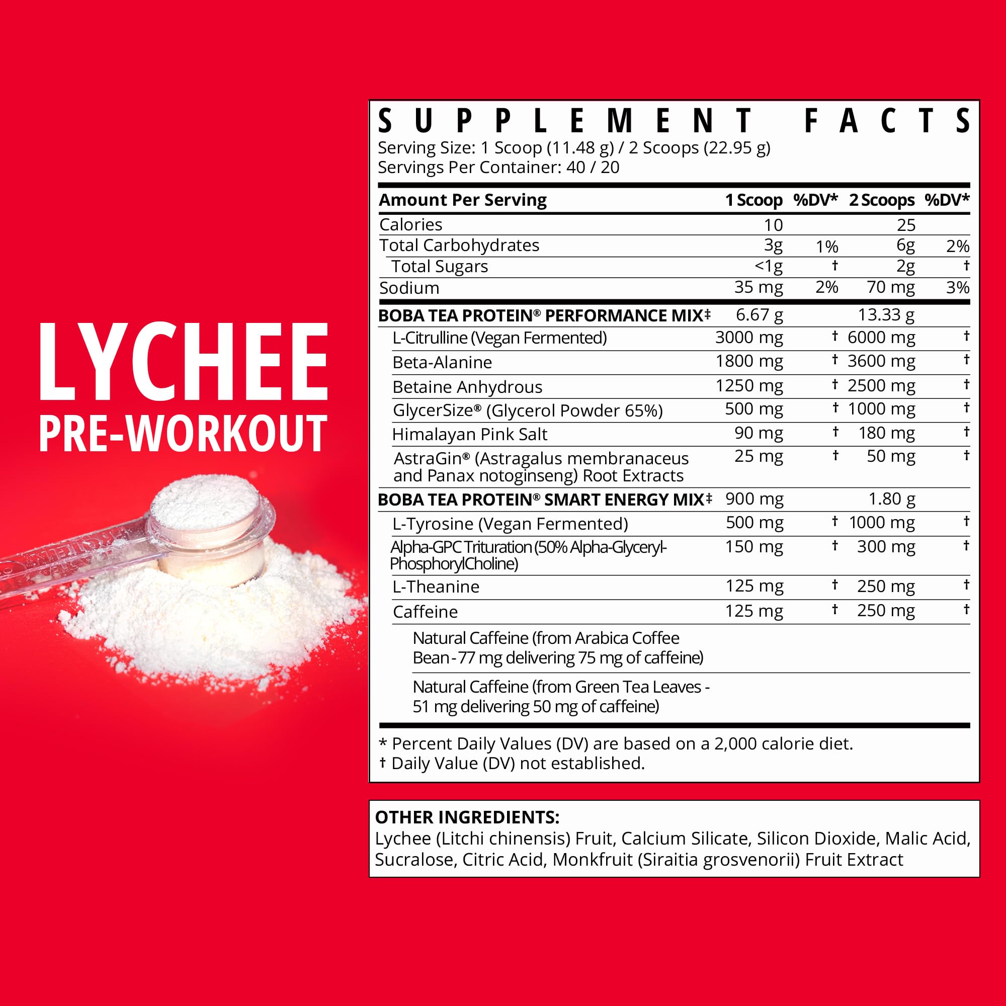 Boba Tea Protein Lychee juice flavor image highlighting natural lychee taste.