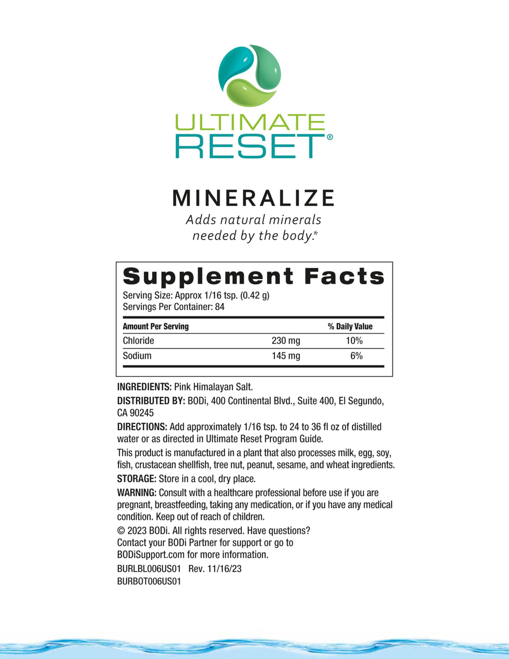 BODi Ultimate Reset Mineralize pink Himalayan salt packet conveys essential minerals.