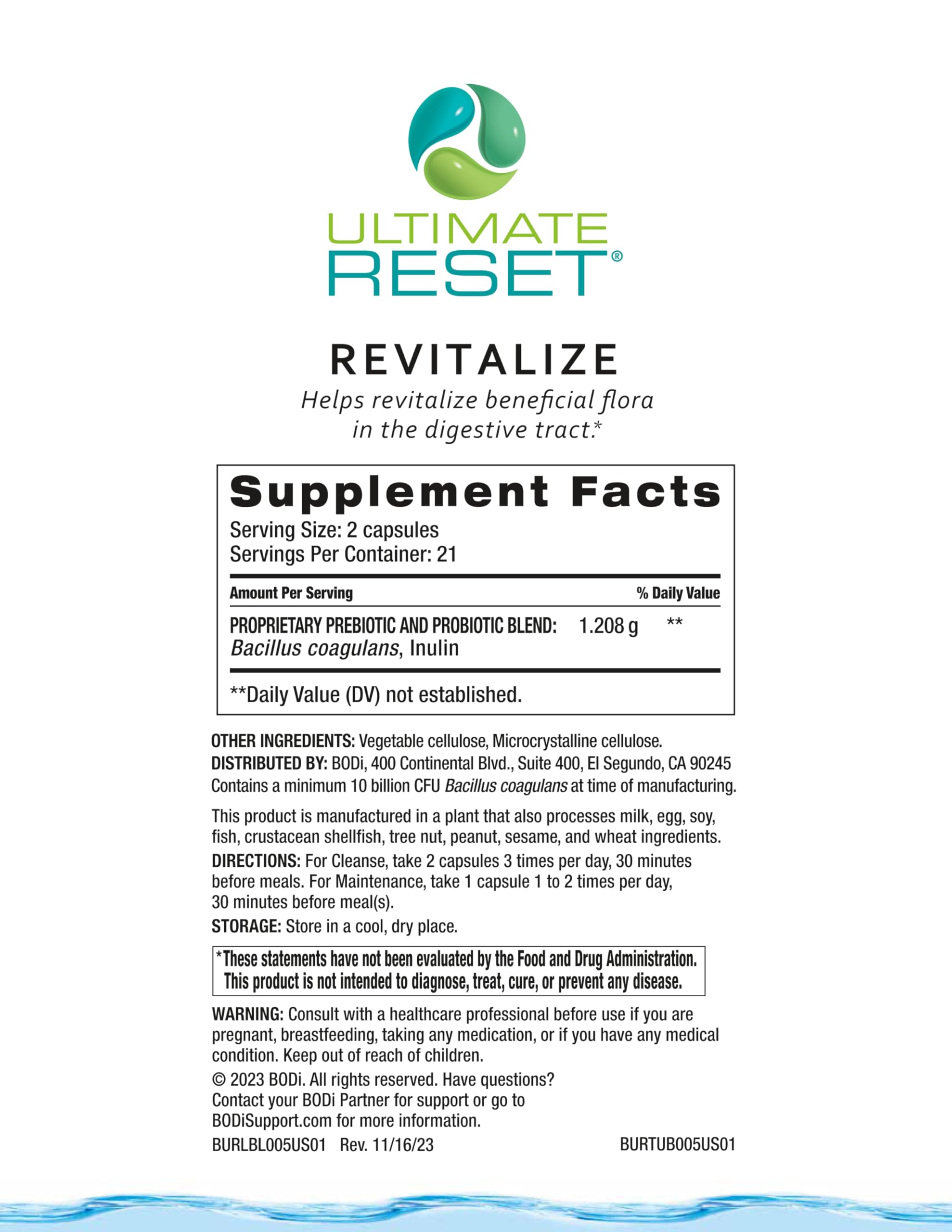 BODi Ultimate Reset Revitalize probiotics and prebiotics helping balanced gut health.