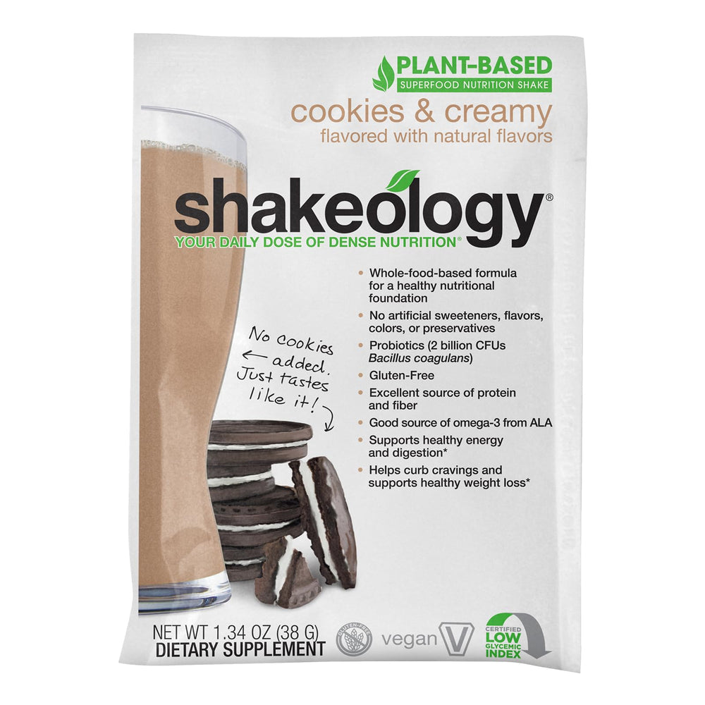 BODi Shakeology superfoods label emphasizes probiotics and digestive enzymes for gut wellness.