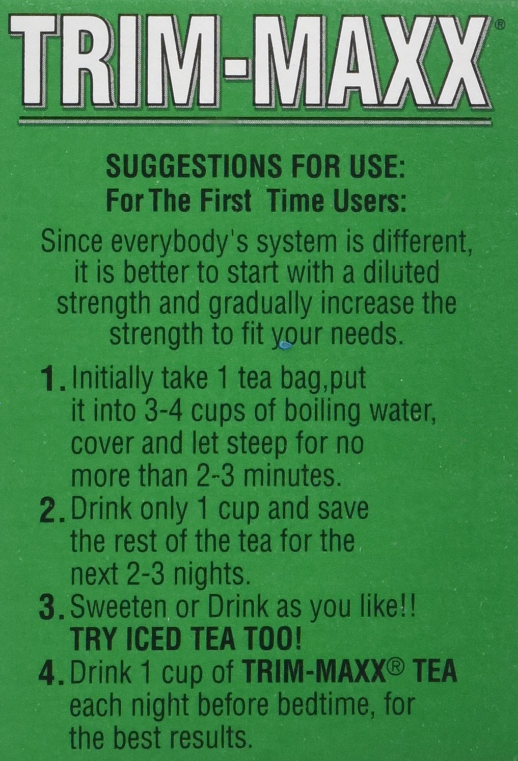 Close-up of Trim Maxx Tea Original canister and sachets